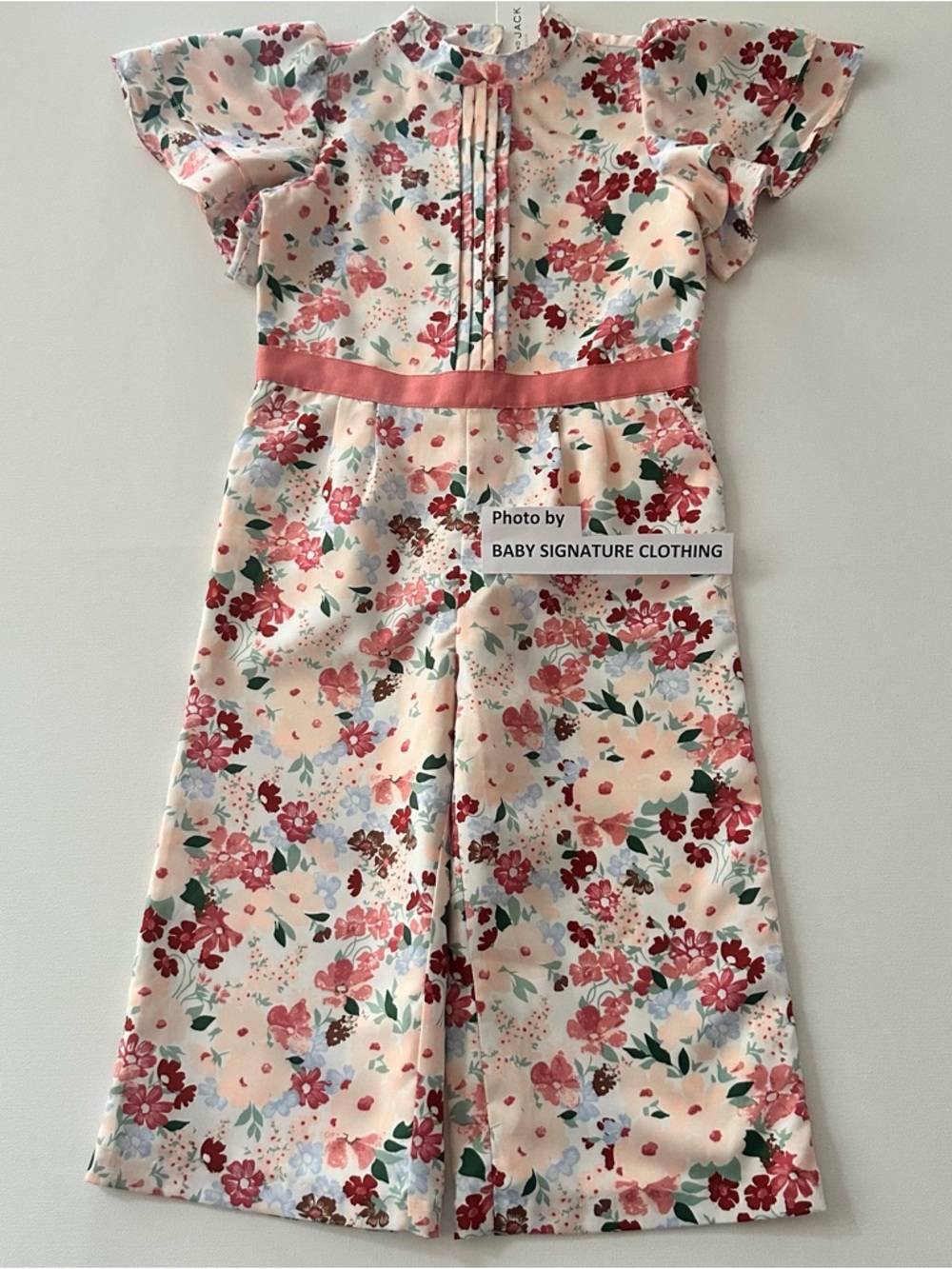 Janie and Jack Girls 4 Cream Satin Floral Jumpsuit Pink Waistband NWT Romper